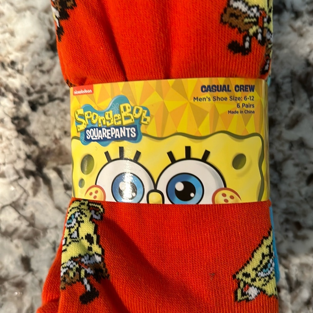 Mens SpongeBob Casual Crew socks, size 6-12, 6 pairs